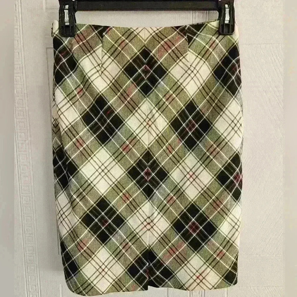 Brooks Brothers 346 Wool Mini Skirt Sz 2 Black White Tartan Plaid Lined Academia - Picture 2 of 11
